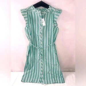 LOFT Green and White Ruffled Sundress